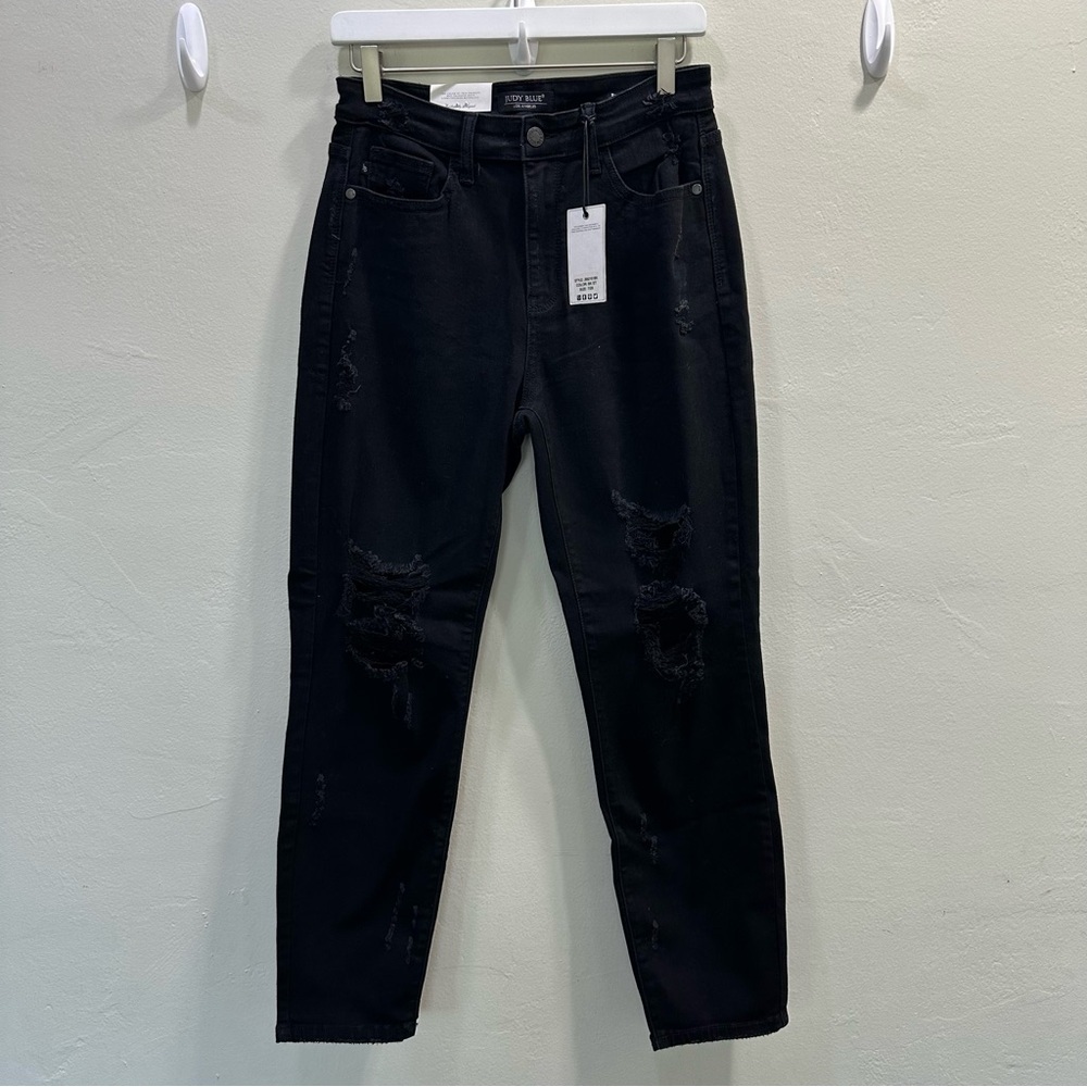 Judy Blue 7/28 Black Distressed "Boyfriend Fit" Denim Jeans JB82161BK